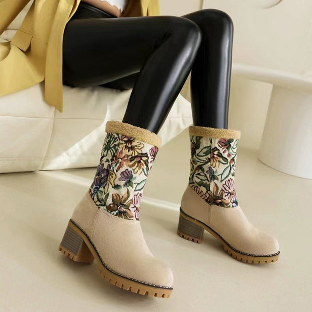 Women's warm thick sole high heel snow boots - Libiyi