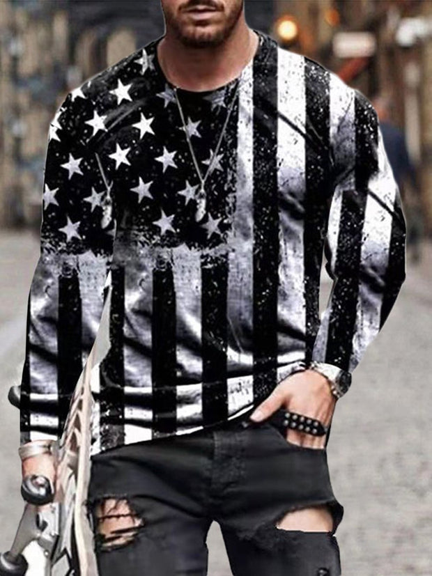 Men's 3D Print Pattern Crew Neck Long Sleeve Top