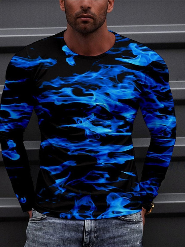 Men's 3D Print Pattern Crew Neck Long Sleeve Top