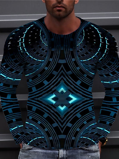 Men's 3D Print Pattern Crew Neck Long Sleeve Top