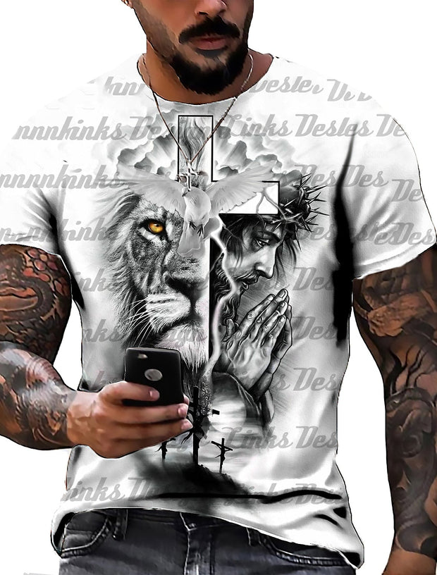 T-Shirt für Herren, 3D-Druck, Grafikdrucke, Löwen-Print, kurzärmelig, Alltagsoberteile 