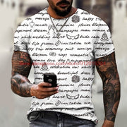 Handbemaltes T-Shirt mit Buchstabendruck im Street-Trend-Stil für Herren, Sommer, Rundhalsausschnitt, kurzärmeliges T-Shirt 